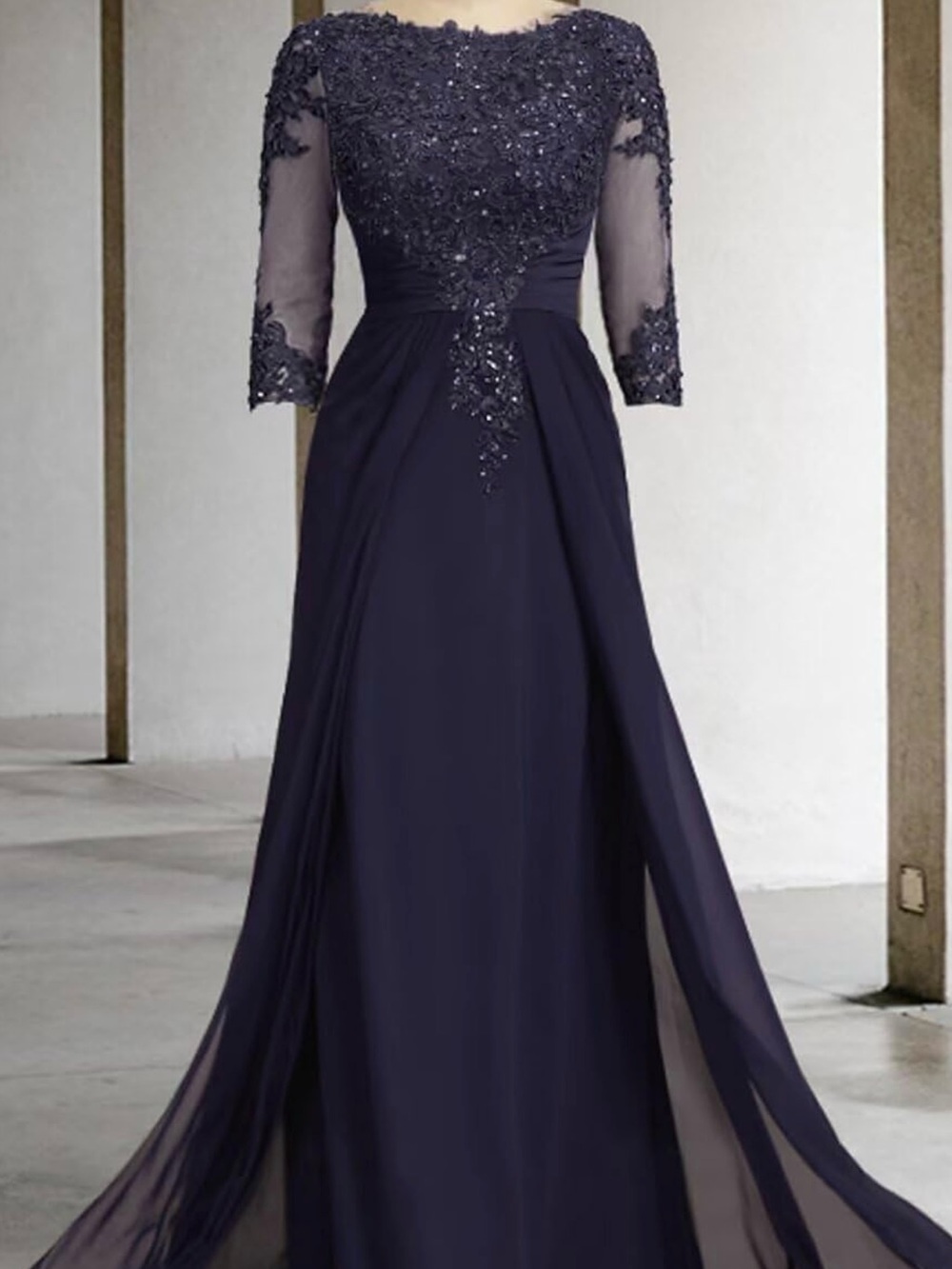 NEW with tags.  Embroidered Long Sleeve Evening Gown - Navy.   Size 16.